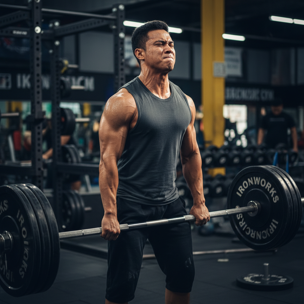 A woman lifting a dumbbell, focused on her goal of building muscle and getting stronger.
