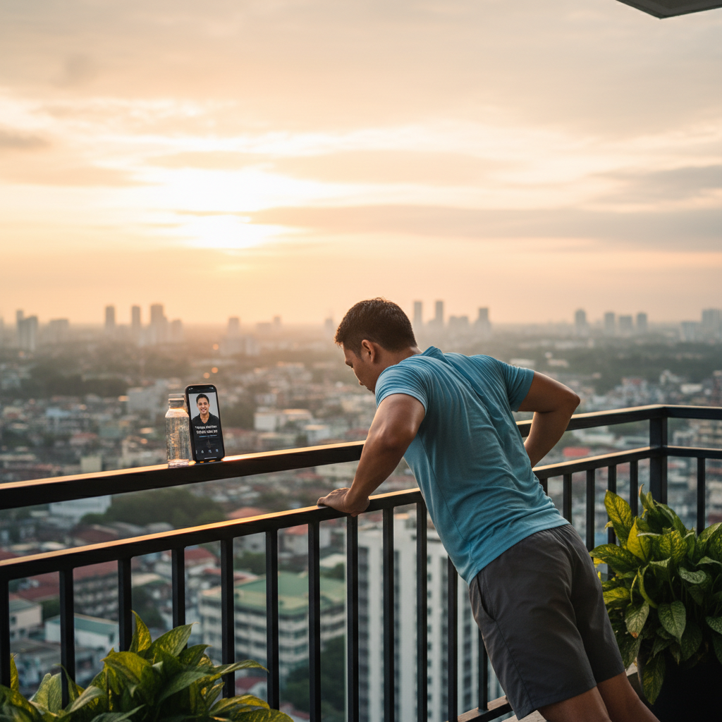 A personalized workout plan on a tablet next to some healthy food.