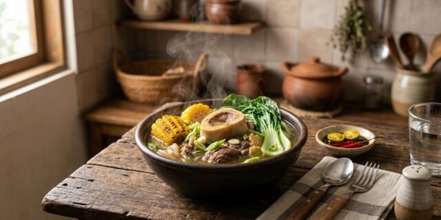 Bowl of bulalo, a collagen-rich Filipino bone broth soup