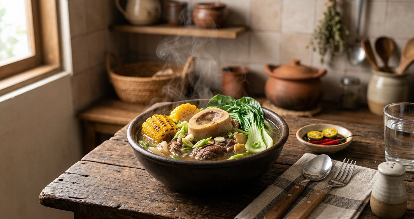 Bowl of bulalo, a collagen-rich Filipino bone broth soup